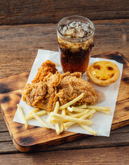 Crispy Fried Chicken with French Fries and Cold Soda Drink