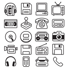 Collection of various electronic devices in a graphic representation set of icon