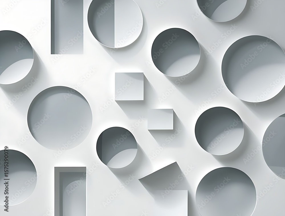 Aufkleber geometric shapes in elegant white with circle, square, and rectangle elements providing depth and te