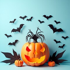 Halloween Pumpkin Bats Spider