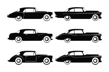 Vintage Cars Silhouette Collection: A collection of classic vintage cars silhouetted against a stark contrast, each exuding timeless elegance and evoking a sense of nostalgia for automotive design.
