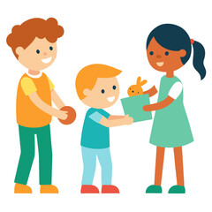 Children Donating Toys to Other Kids Illustration