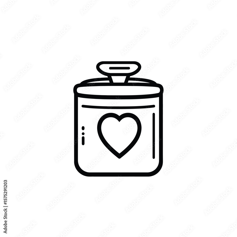 Poster jar with heart icon isolated on transparent background in outline style