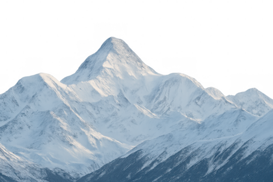 Majestic snow-covered mountain peaks with a transparent background, showcasing the beauty and grandeur of nature's alpine landscapes