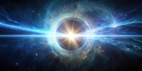 Fototapeta premium Ethereal beam of light radiates from a glowing core amidst a darkened abyss , cosmos, light ray