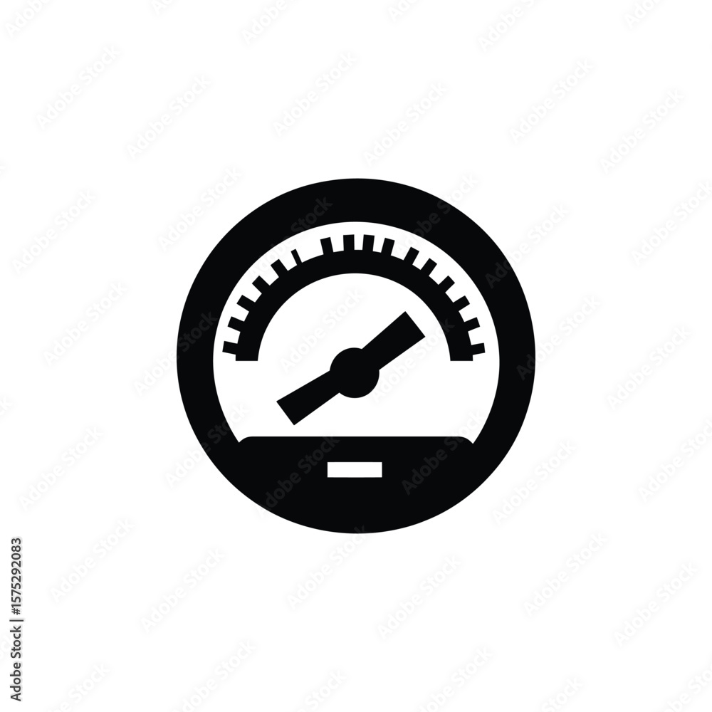 Poster manometer icon with arrow, circular gauge silhouette isolated on transparent