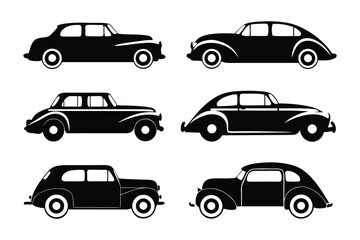 Classic Cars Illustration: A set of classic cars silhouettes, elegantly rendered in a timeless style, exuding a sense of vintage elegance and representing the golden age of automobile design. 