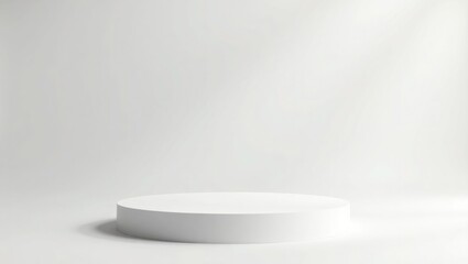 White Cylindrical Platform on White Background Soft Lighting