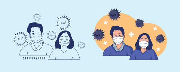 illlustrations vector people using mask, virus, flu, influenza