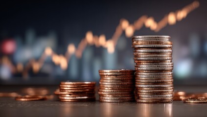 Stacks of coins on a table