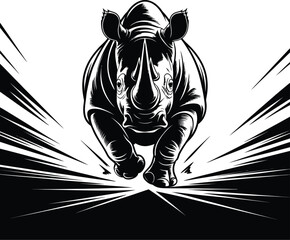 Charging rhinoceros with dynamic motion lines running