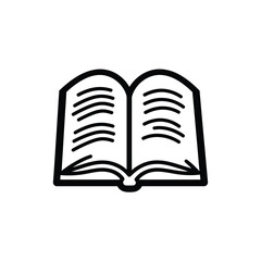 Open Book Icon Black and White Simple Design, Illustration for Education Resources