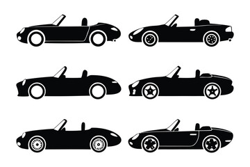 Convertible Silhouette: A collection of sleek, black convertible car silhouettes showcased on a backdrop. Illustrating themes of luxury and freedom.