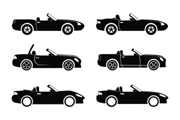 Convertible Car Silhouette: An elegant set of sleek convertible car silhouettes, captured in striking detail, showcase the beauty of automotive design.