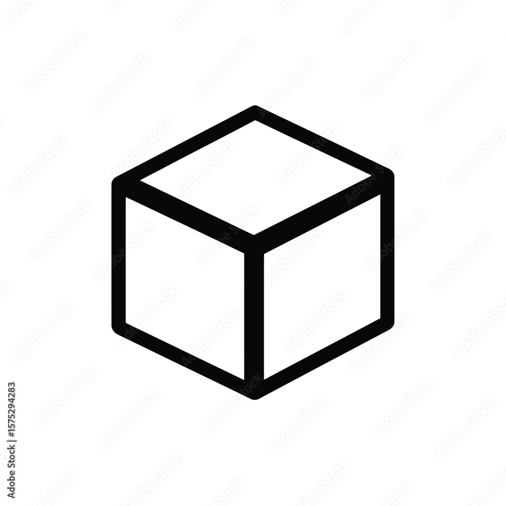 Poster outline cube icon design with transparent background, simple geometric box 3d