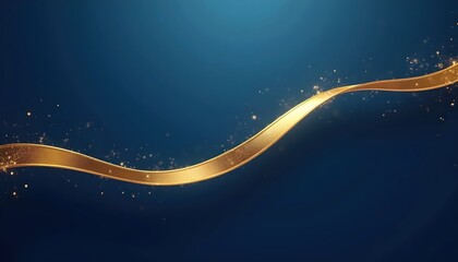 Golden abstract ribbon design layered over a rich blue background with clean spacing