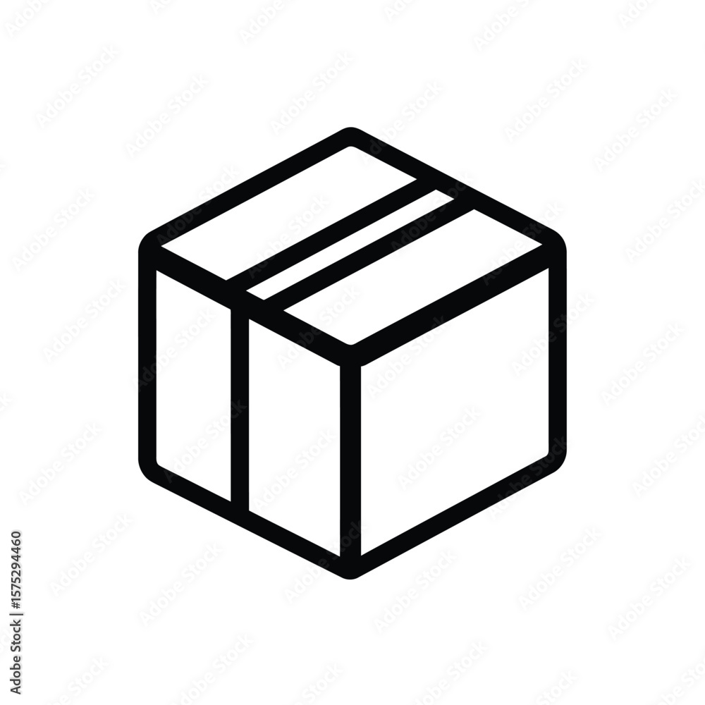 Poster outline icon of a square delivery box with tape on transparent background