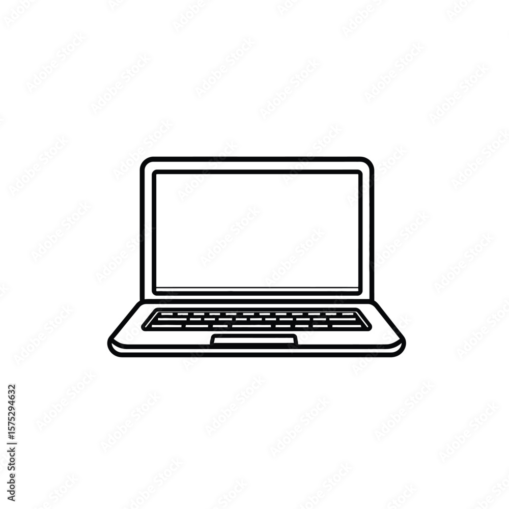 Aufkleber outline of a laptop with keyboard and screen displayed in black and white format