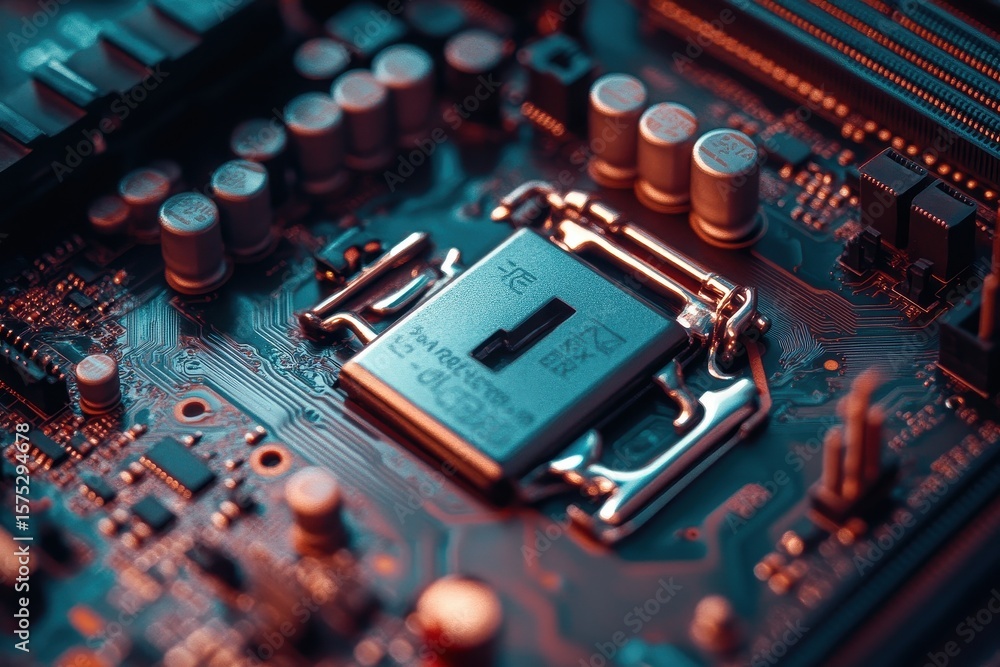 Poster combination padlock secured on a circuit board in a technology workspace during a project, secure te