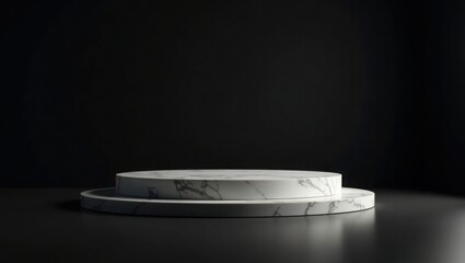 White Marble Two Tier Round Pedestal Dark Background