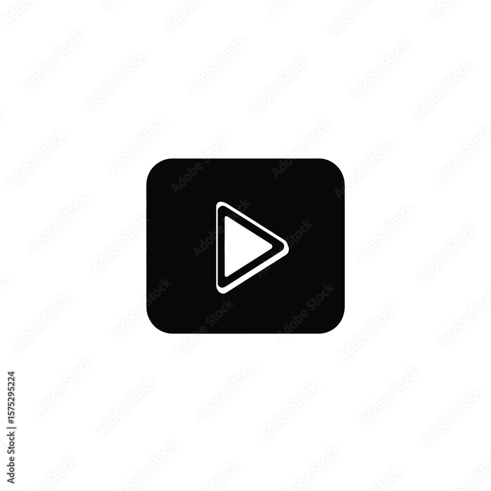 Poster play button icon on a black rounded square with a white transparent background