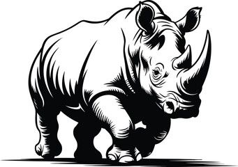 Majestic rhino charging forward with powerful horns