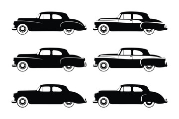 Classic Car Silhouette: A series of elegant silhouettes showcase timeless vintage automobiles, evoking nostalgia for a bygone era of automotive design and luxury.