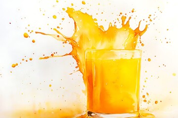 Vibrant orange juice splash captured in motion against a white background
