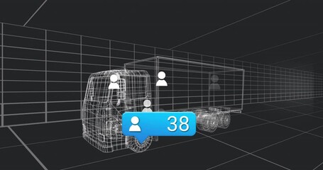 Hovering user icon starting count updating with avatars filling wireframe truck showing engagement - Powered by Adobe