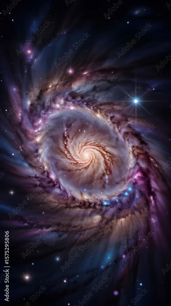 Poster an abstract rendering displays a mesmerizing galactic spiral with stars, nebula, and cosmic dust cre