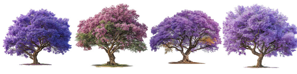 Fototapeta premium Vibrant Jacaranda Trees with Colorful Blossoms on a Pure White Background