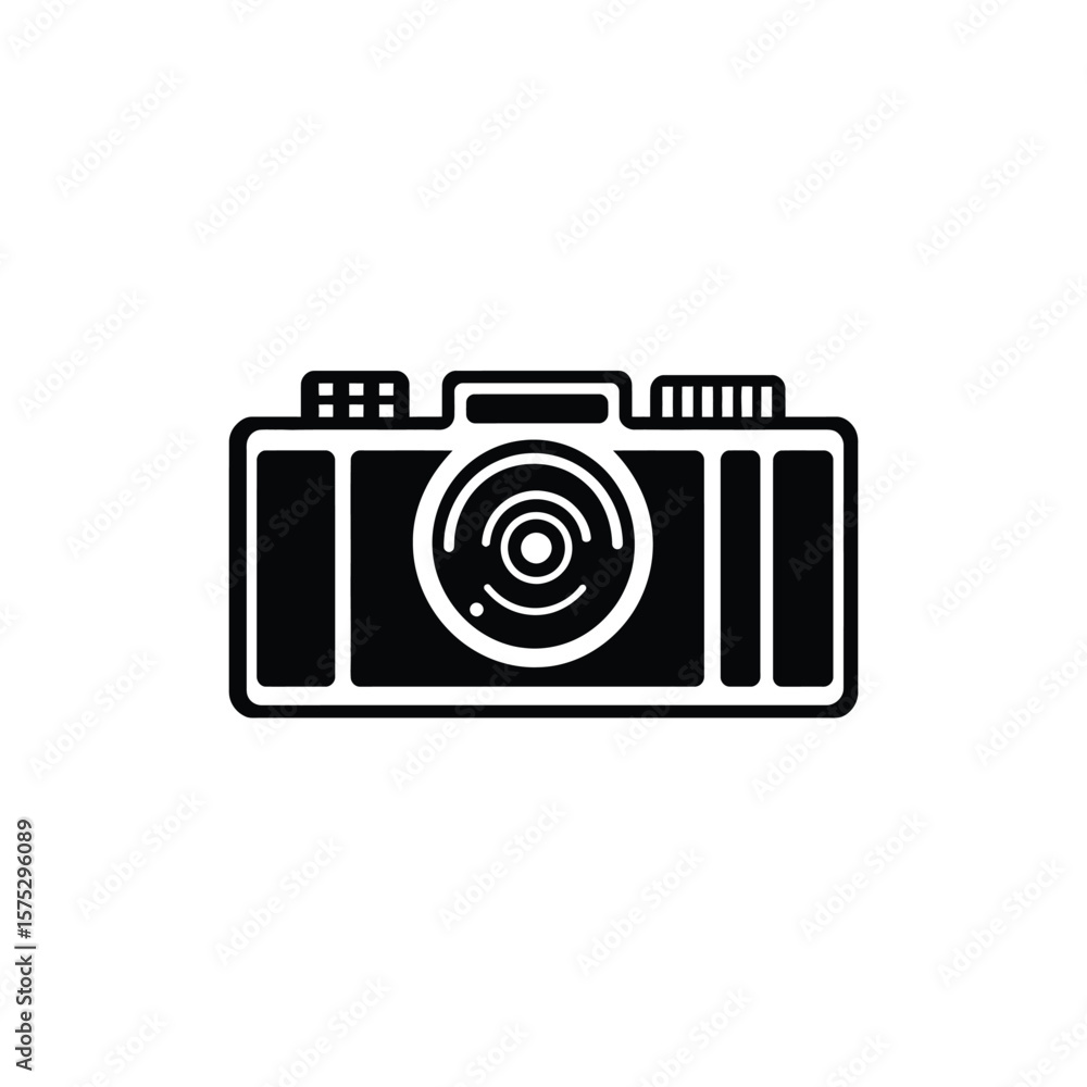 Aufkleber retro camera icon black simple design isolated on transparent background