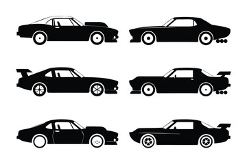 Classic American Muscle Cars Silhouettes: A captivating collection of meticulously crafted silhouettes of vintage American muscle cars, showcasing the iconic design, power.