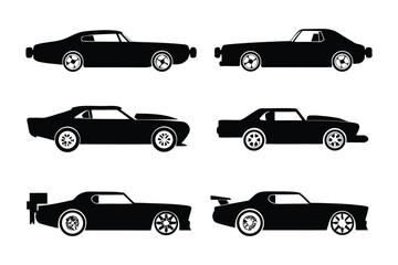 Classic Car Silhouettes: A collection of sleek, black silhouettes of classic cars, showcasing a variety of iconic designs that capture the timeless beauty and power of automotive history.