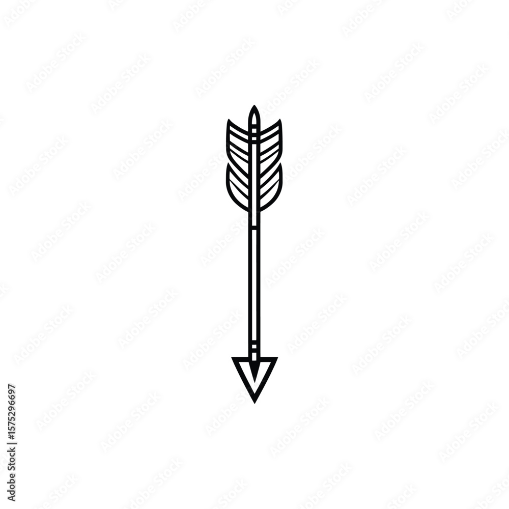 Poster simple black and white arrow illustration with feathers and triangular head design