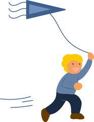 凧を揚げて走る男の子のイラスト