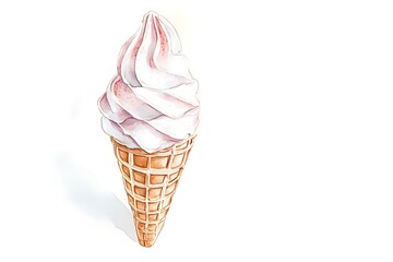 Delicate watercolor painting of a swirled soft serve ice cream cone