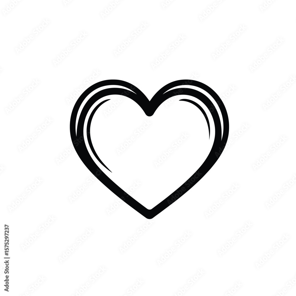 Poster simple black outline drawing of heart with rounded edges and subtle inset lines
