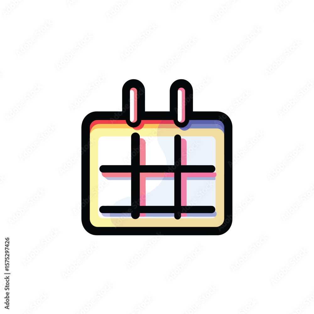 Poster simple calendar icon with colorful overlay on transparent background