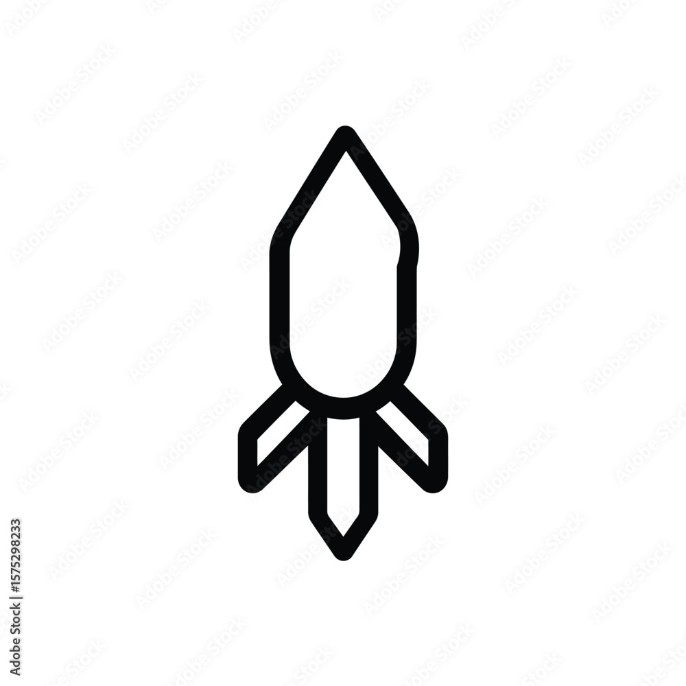 Poster single rocket icon in black outline style with transparent background