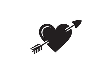 Heart with arrow graphic, perfect for Valentine's Day.Simple, black and white graphic of a heart with an arrow piercing it, conveying a romantic sentiment.