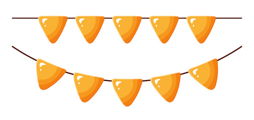 Buntings with triangle orange flags. Glossy effect.