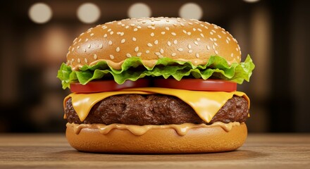 Delicious Burger with Fresh Ingredients Ready to Eat