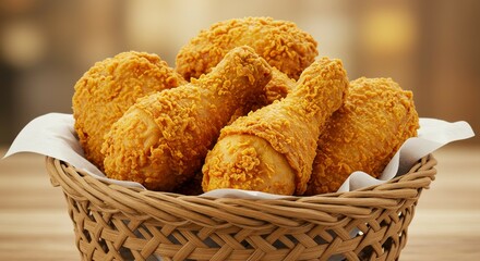 Crispy Fried Chicken in Basket Delicious Golden Chicken Pieces