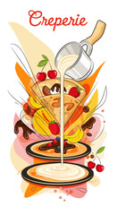 Delicious Crepe Creation, Food Art, Kitchen, Illustration, Colorful Environment, Overhead View, Culinary Delight