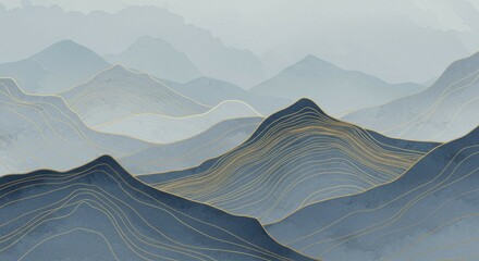 Abstract Mountain Range Illustration with Gold Lines