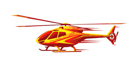 Dynamic Helicopter Flight, Aerial Transport, Urban Landscape, Illustration, Vibrant Environment, Side View, Adventure Concept