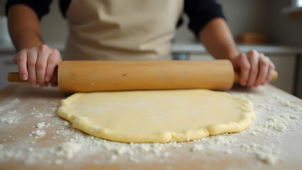 rolling pin and dough on a counter top