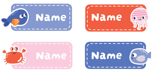 Cute nametag sea creature theme collection