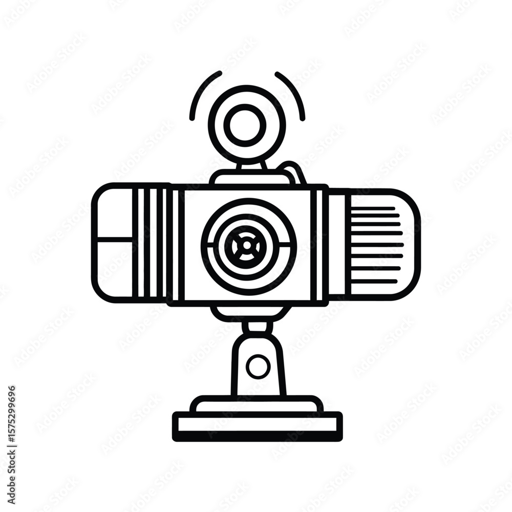 Poster webcam line icon with waves on transparent background simple flat design